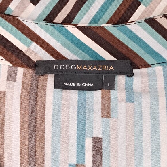 BCBG Max Azria Womens Blue Brown White Striped Dress Size Large - Picture 3 of 7